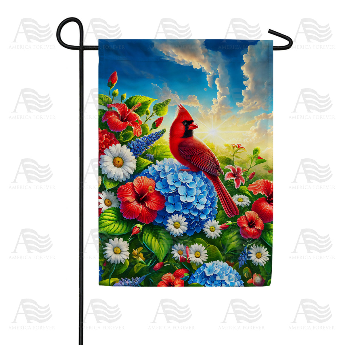 America Forever Cardinal and Flowers Garden Flag