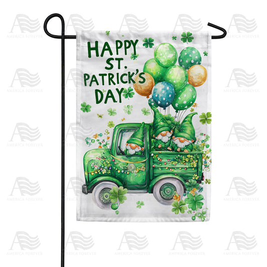 America Forever Happy St. Patrick's Day Gnome Truck Garden Flag