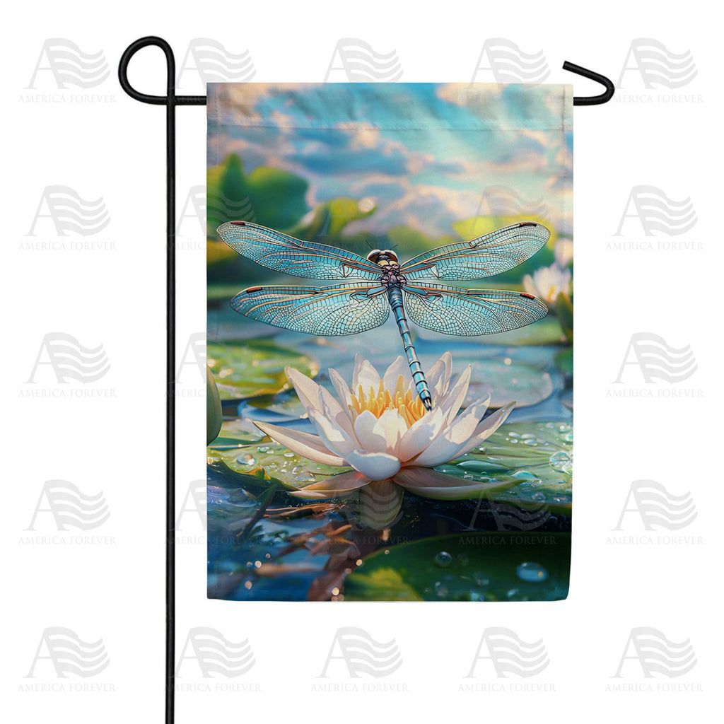 America Forever Dragonfly Water Lily Garden Flag