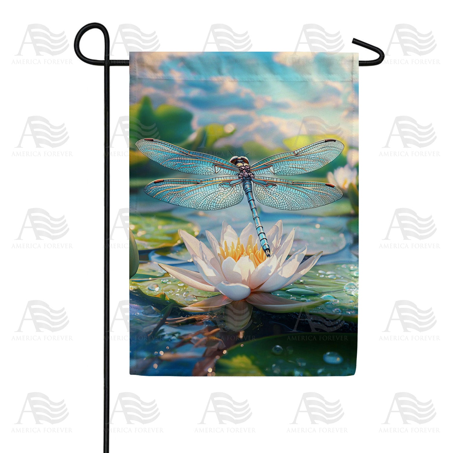 America Forever Dragonfly Water Lily Garden Flag