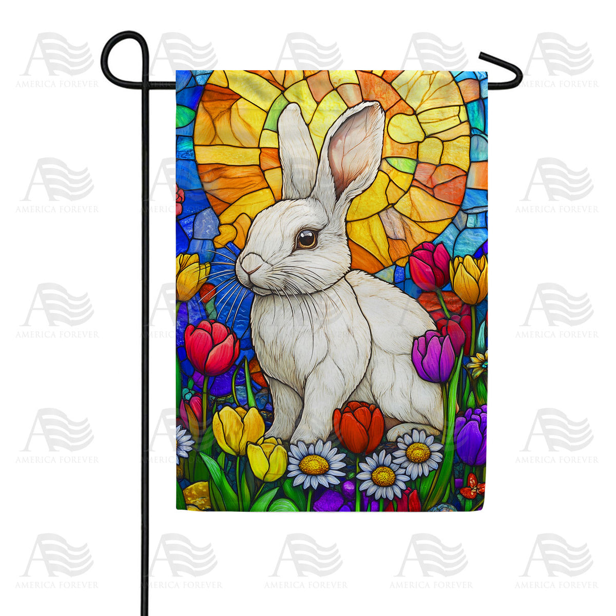 America Forever Stained Glass Bunny Garden Flag