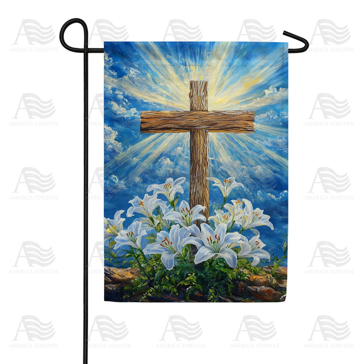 America Forever Easter Cross with Lilies Garden Flag