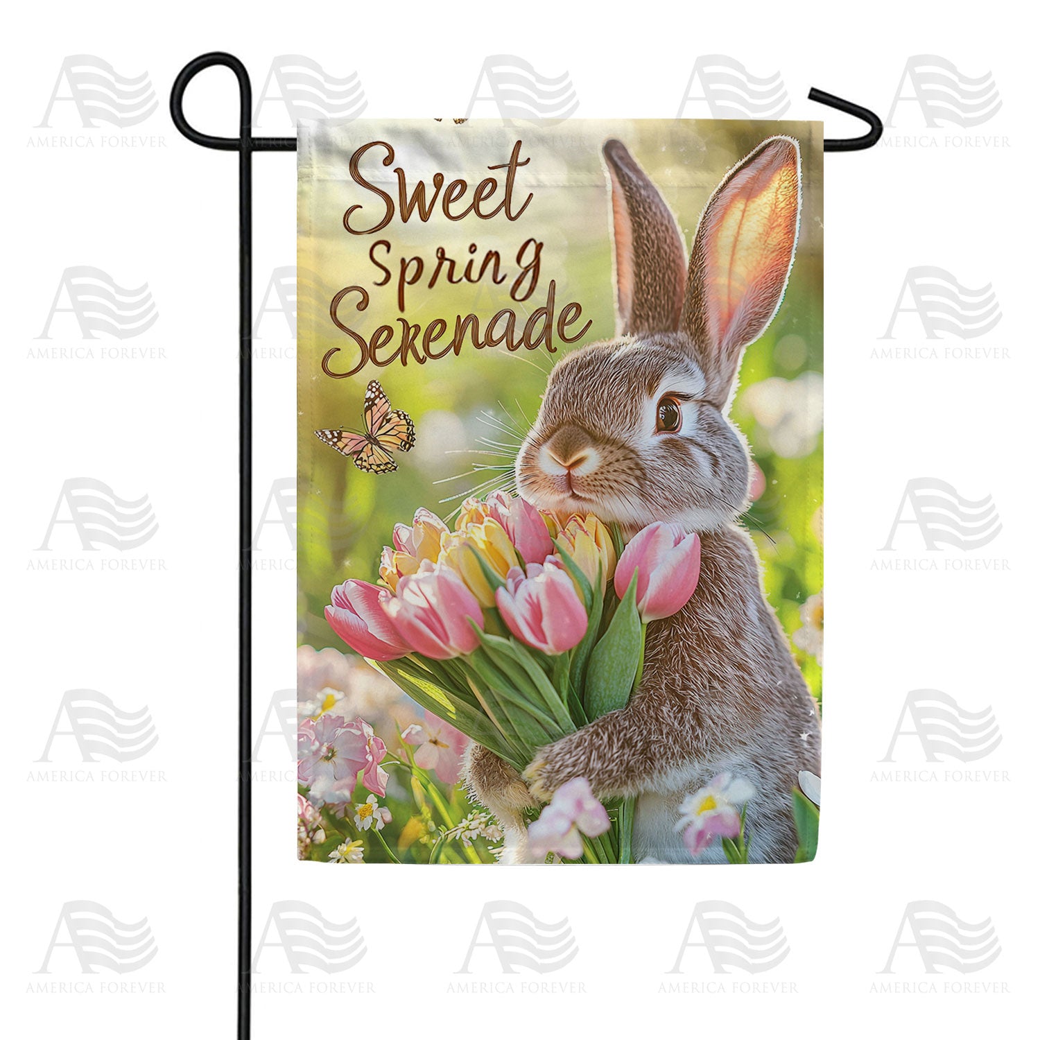 America Forever Sweet Spring Serenade Realistic Bunny Garden Flag