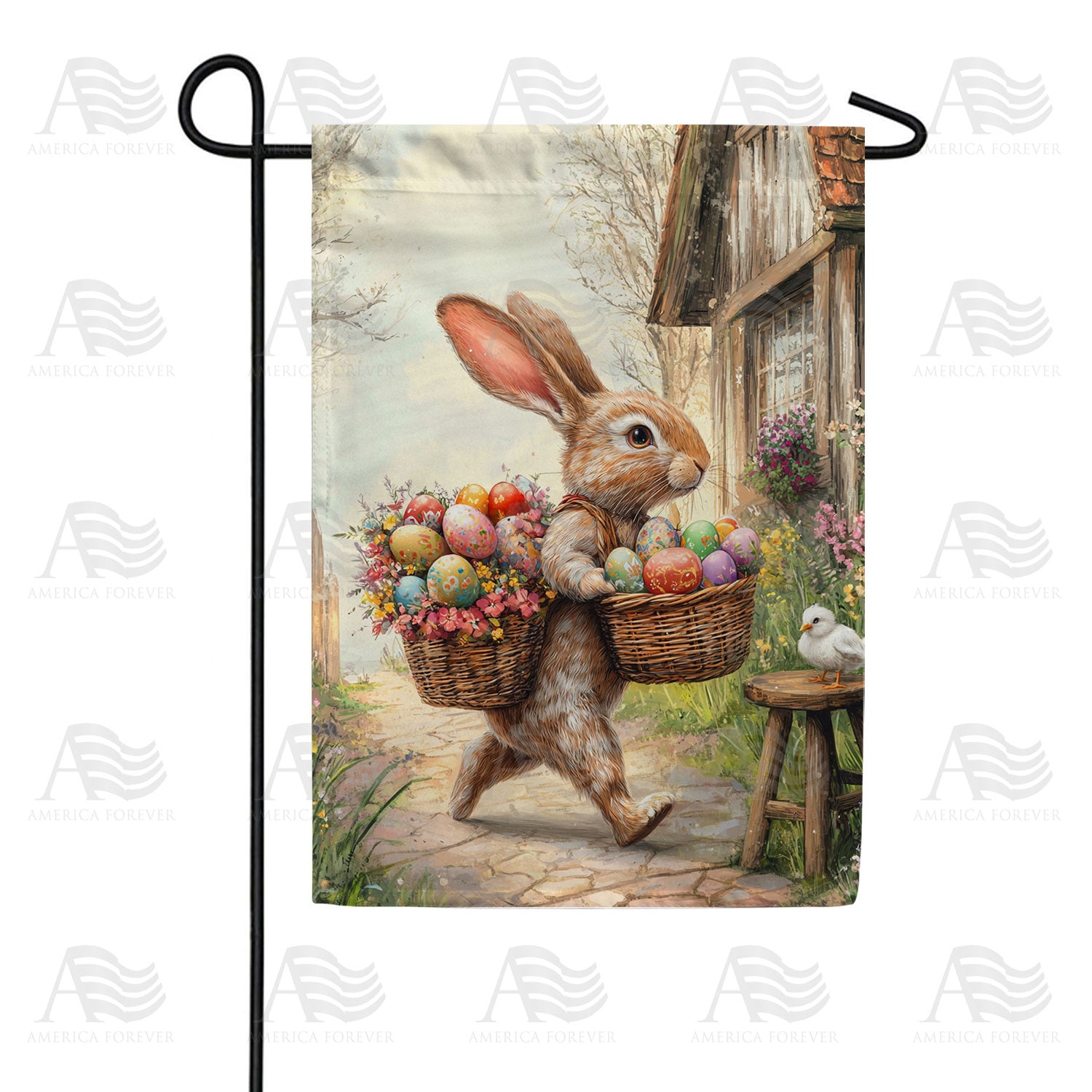 America Forever Easter Bunny Egg Basket Garden Flag