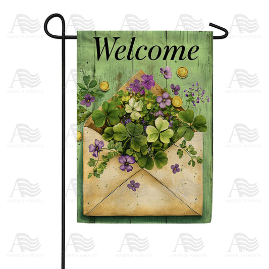 America Forever Welcome Shamrock Violet Envelope Garden Flag