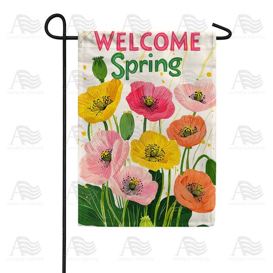 America Forever Welcome Spring Poppy Garden Garden Flag