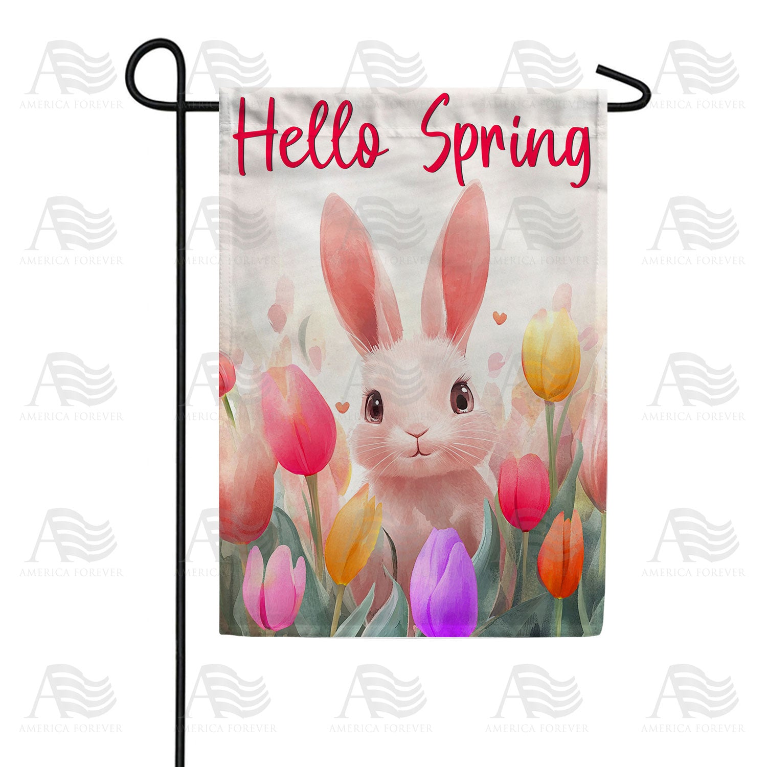 America Forever Hello Spring Bunny Tulips Garden Flag