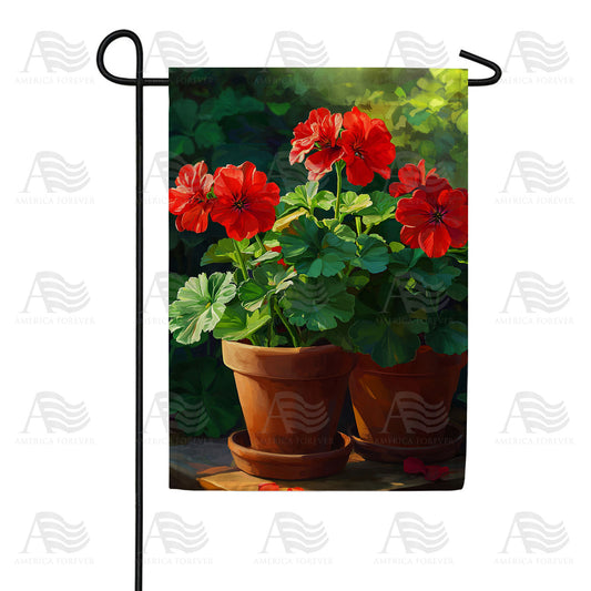 America Forever Red Geranium Pots Garden Flag