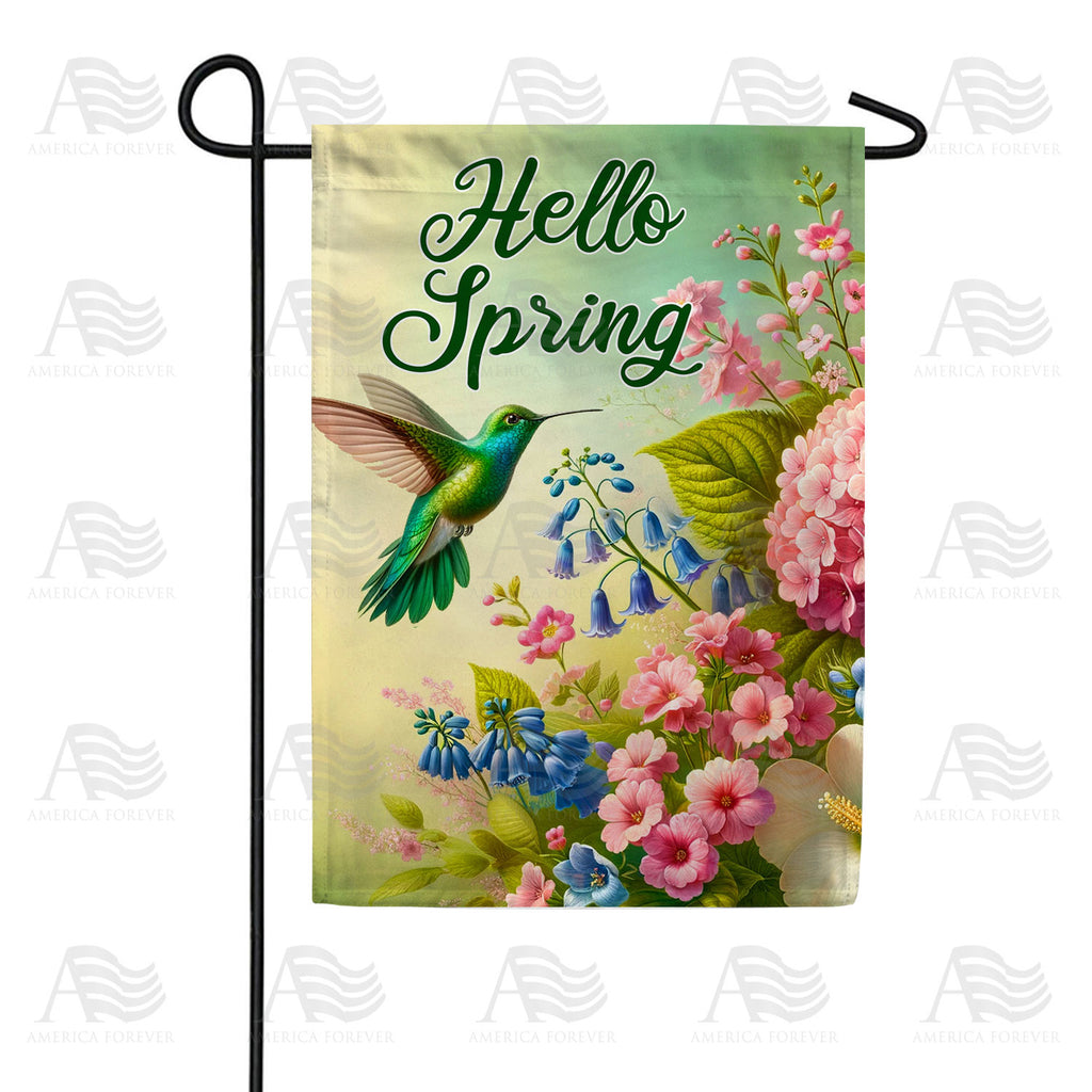 America Forever Hello Spring Hummingbird Floral Garden Flag
