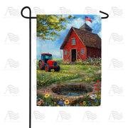 America Forever Patriotic Red Schoolhouse Farm Scene Garden Flag
