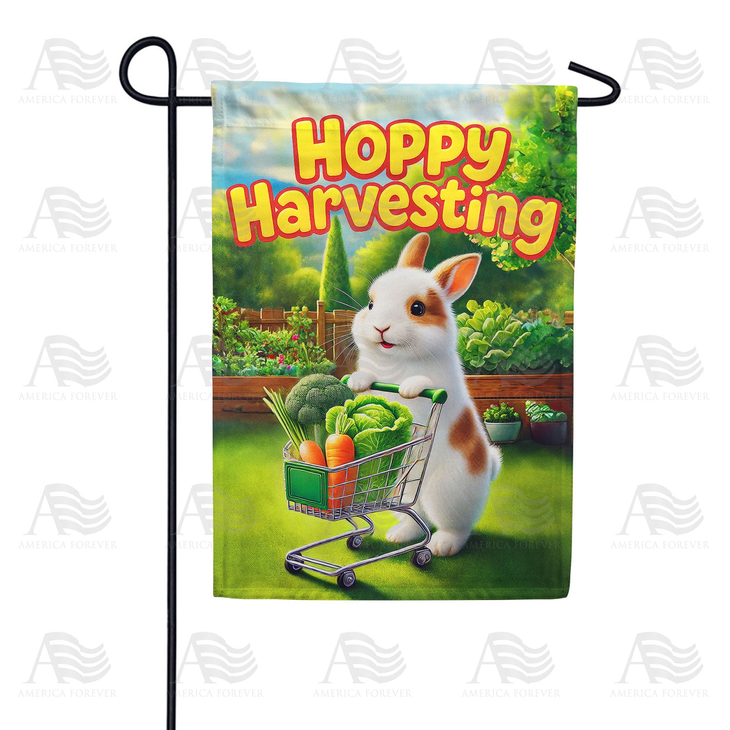 Hoppy Harvesting Bunny Double Sided Garden Flag