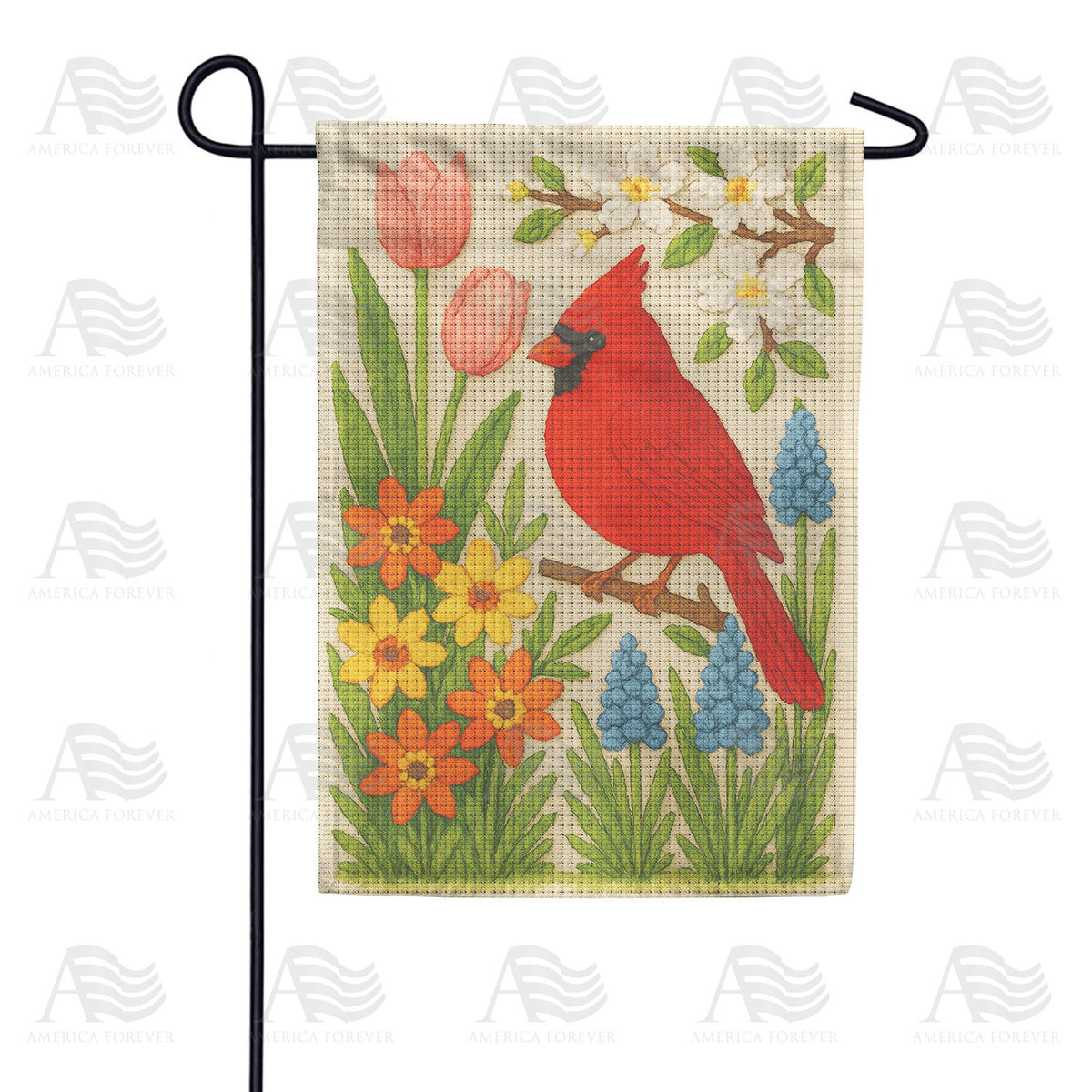 Spring Cardinal Floral Burlap Double Sided Garden Flag