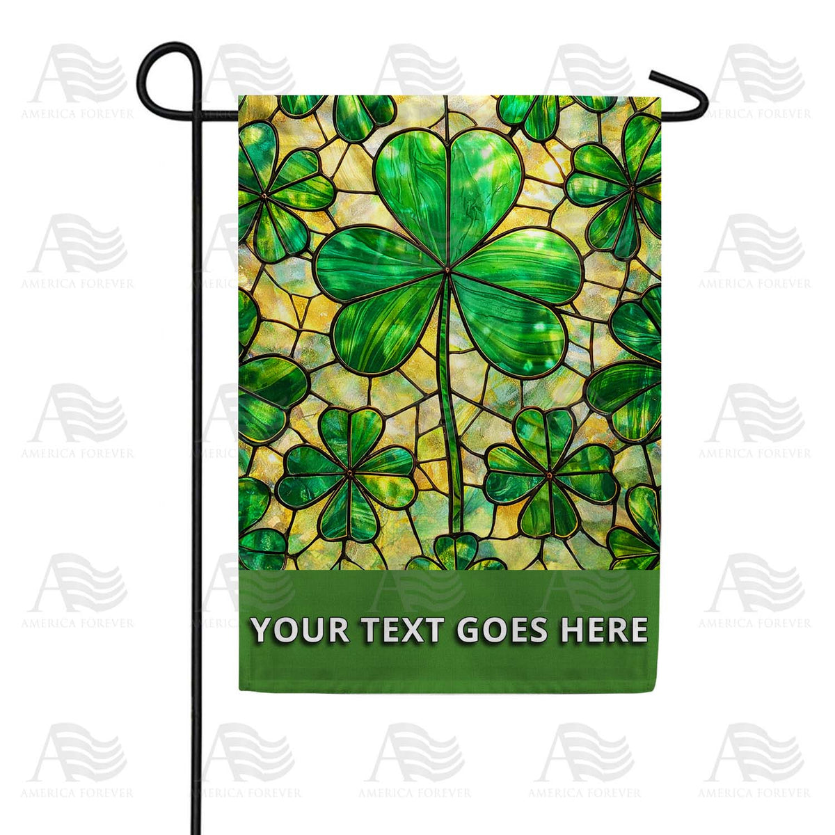Personalized Stained Glass Shamrock St. Patrick's Day Double Sided Garden Flag