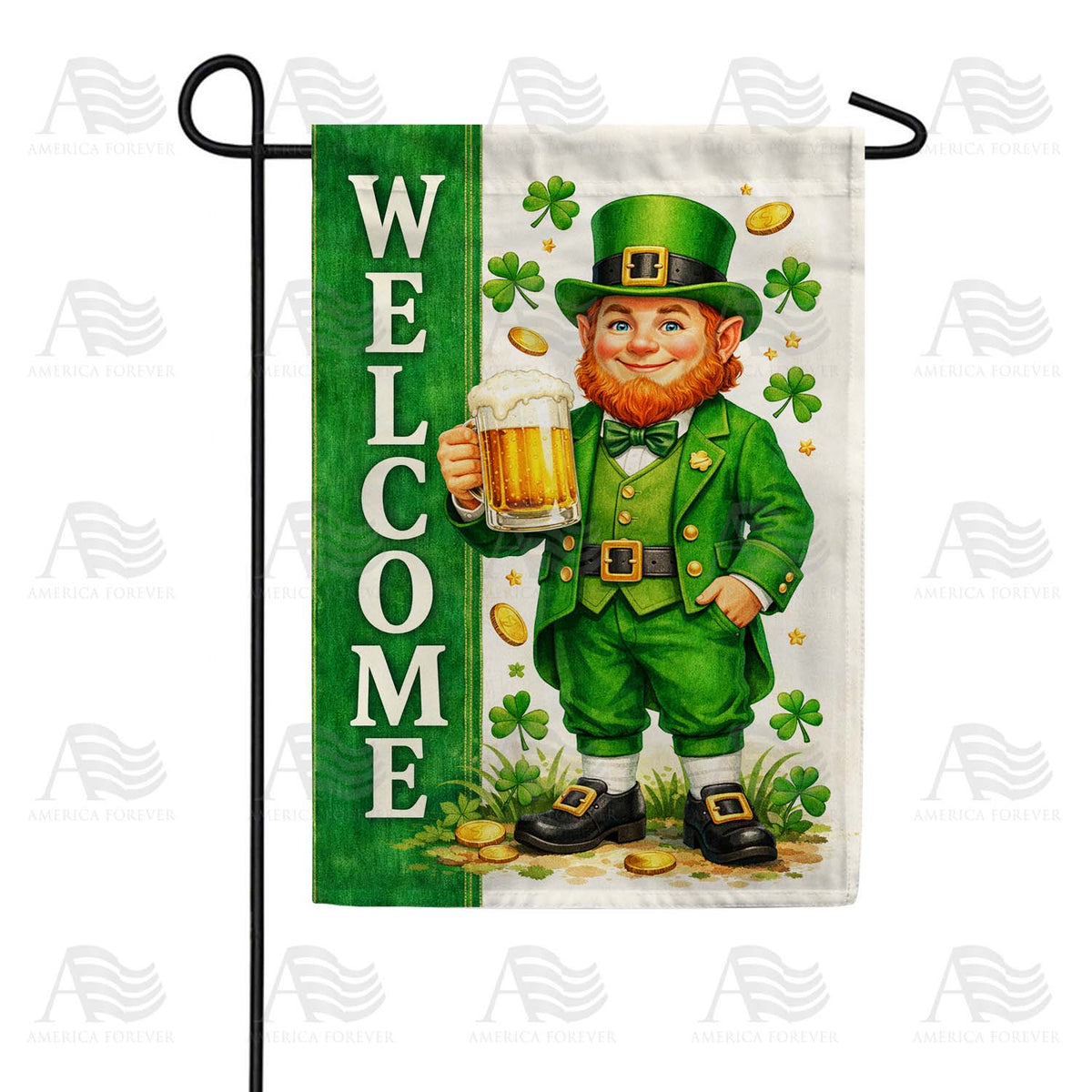 Welcome Leprechaun St. Patrick's Day Shamrock Garden Flag