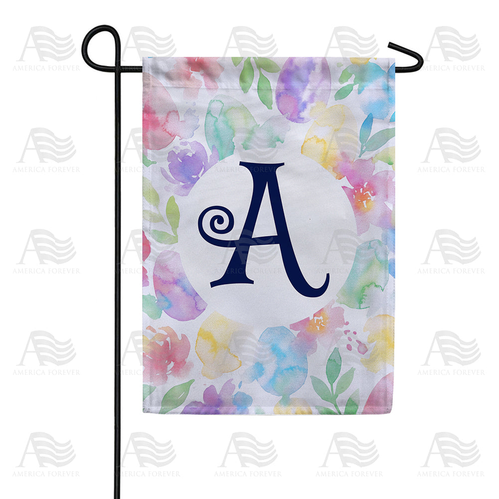 America Forever Watercolor Floral Monogram Garden Flag