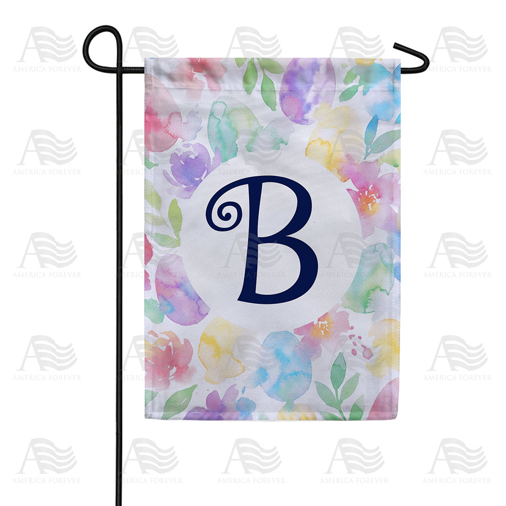 America Forever Watercolor Floral Monogram Garden Flag