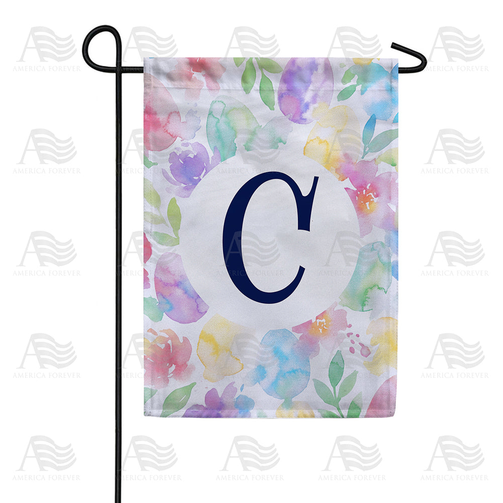 America Forever Watercolor Floral Monogram Garden Flag