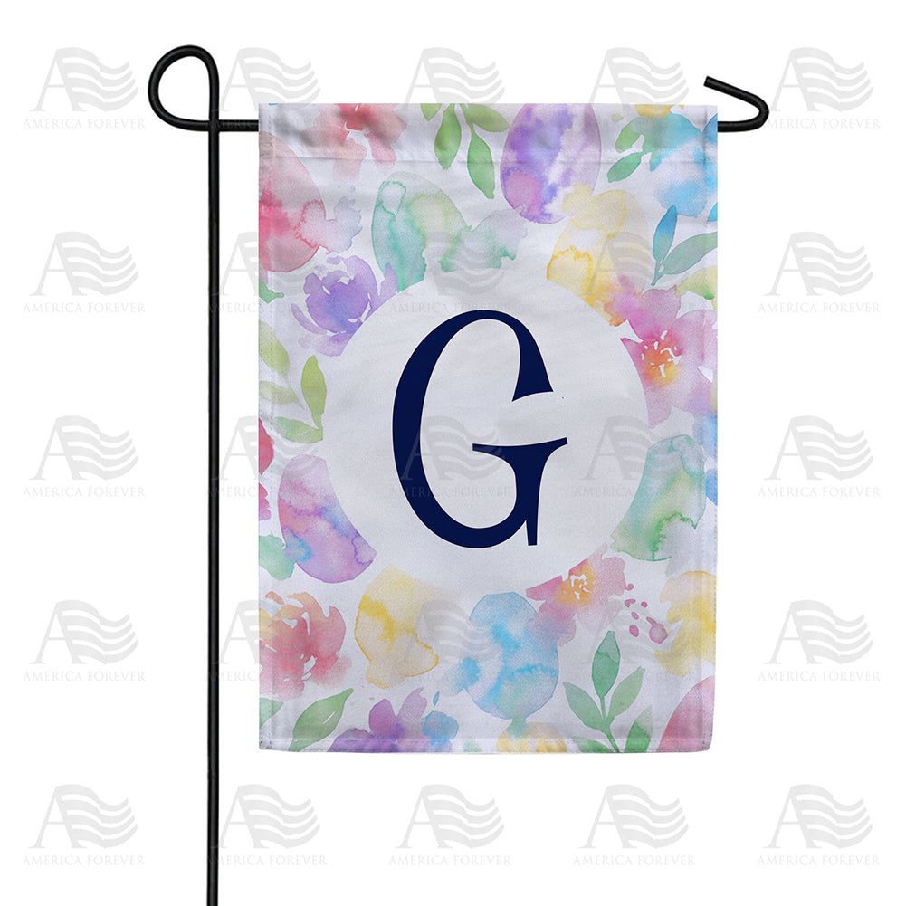 America Forever Watercolor Floral Monogram Garden Flag