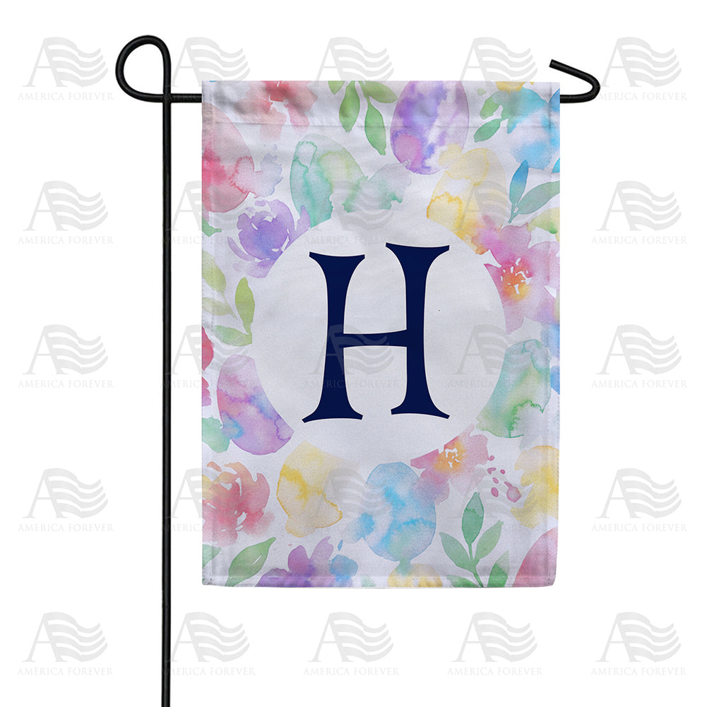 America Forever Watercolor Floral Monogram Garden Flag