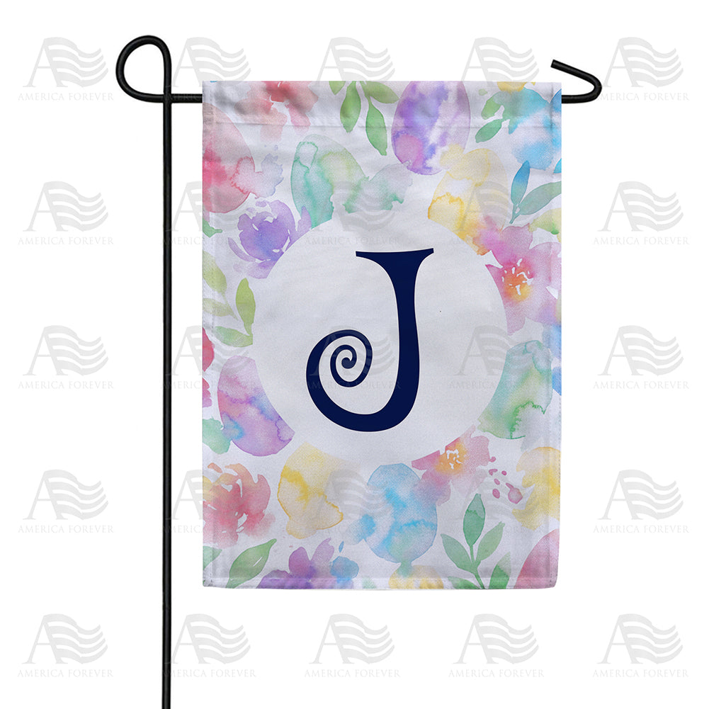America Forever Watercolor Floral Monogram Garden Flag