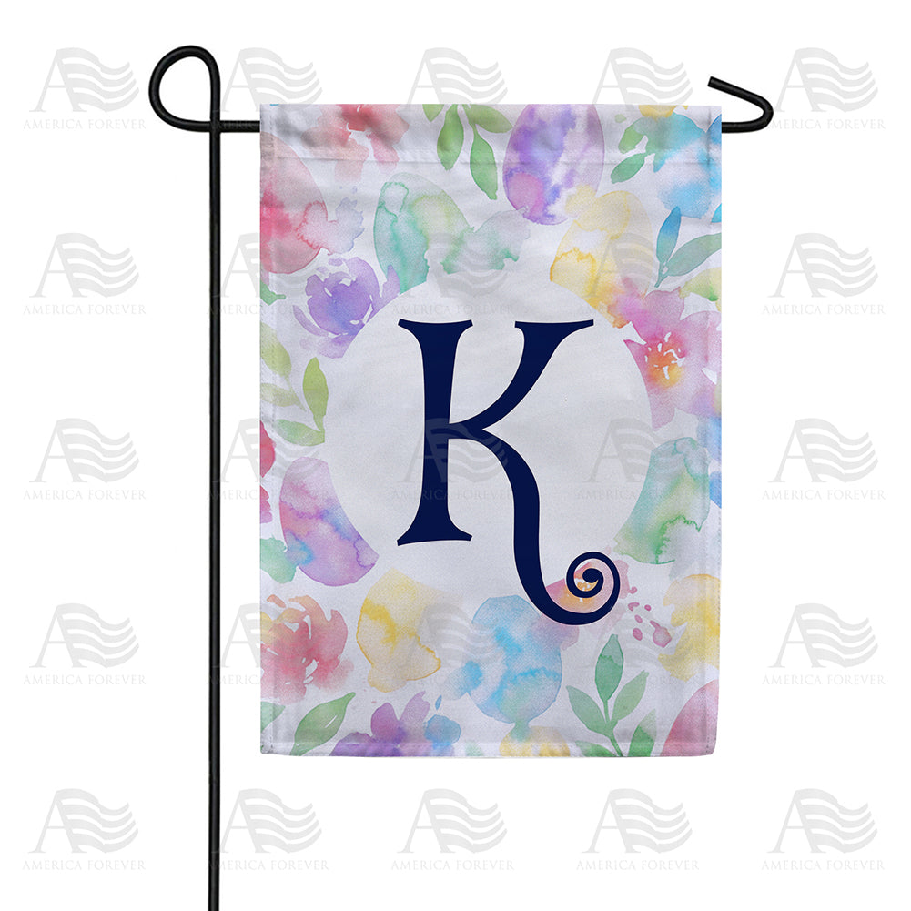 America Forever Watercolor Floral Monogram Garden Flag