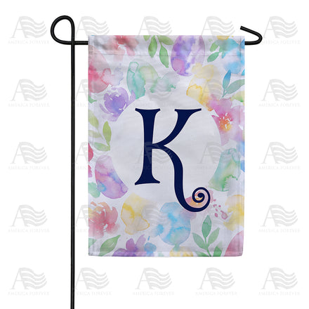 America Forever Watercolor Floral Monogram Garden Flag