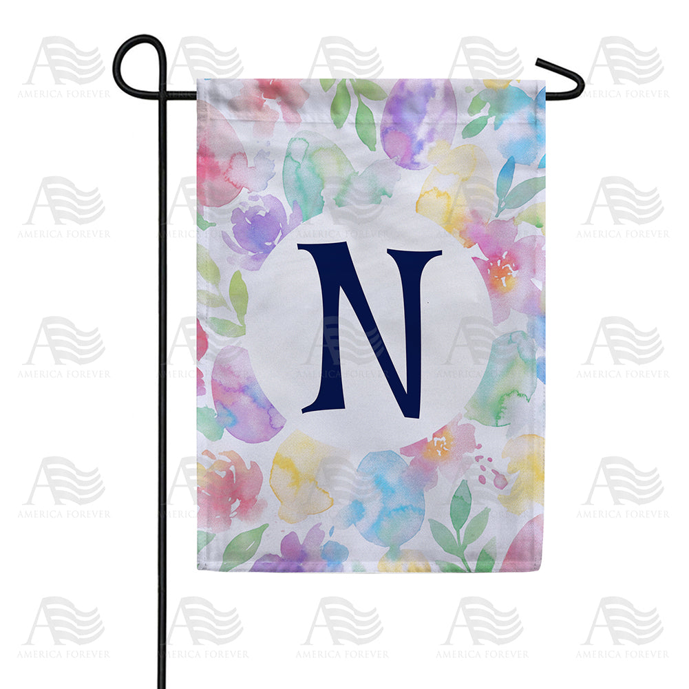 America Forever Watercolor Floral Monogram Garden Flag