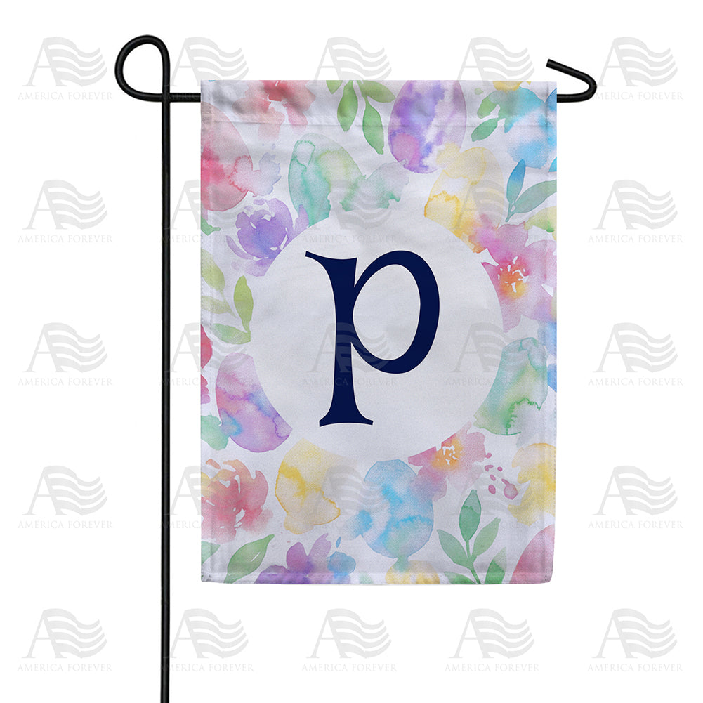 America Forever Watercolor Floral Monogram Garden Flag