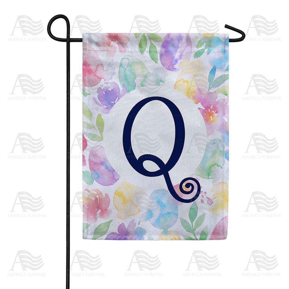 America Forever Watercolor Floral Monogram Garden Flag