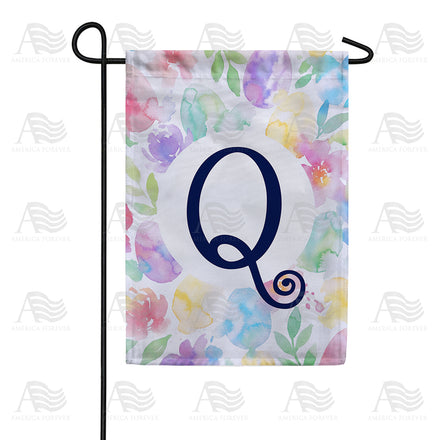America Forever Watercolor Floral Monogram Garden Flag
