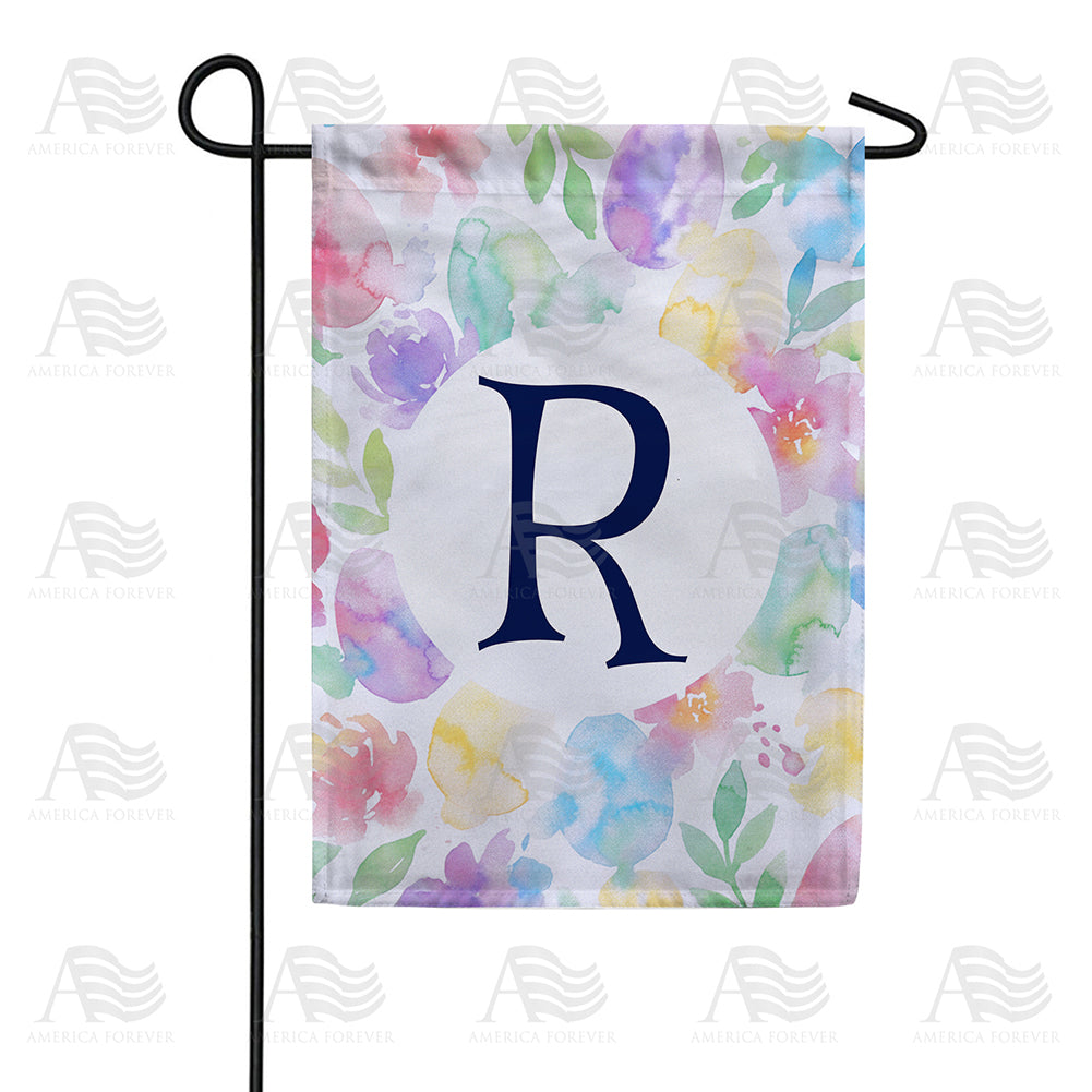 America Forever Watercolor Floral Monogram Garden Flag