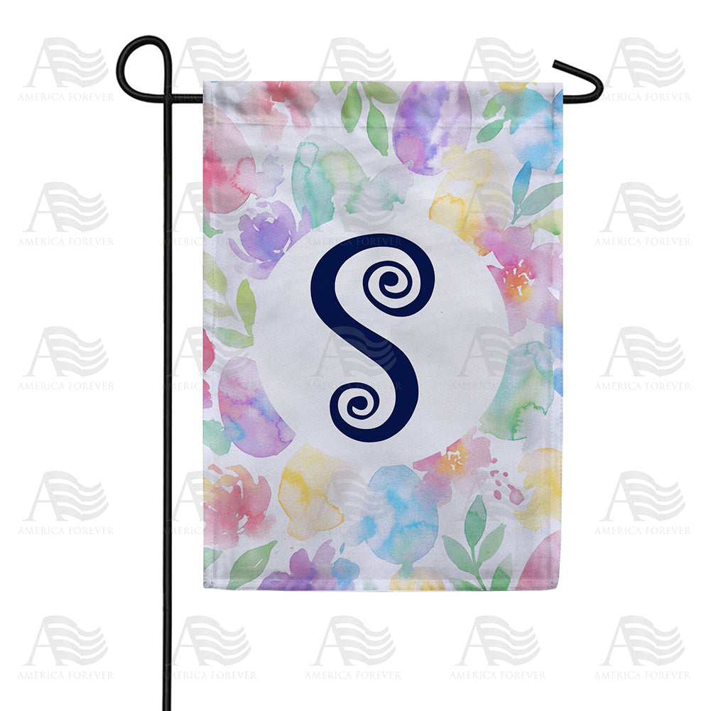 America Forever Watercolor Floral Monogram Garden Flag