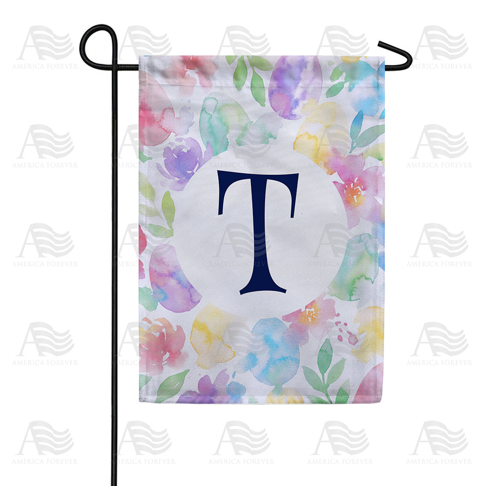 America Forever Watercolor Floral Monogram Garden Flag