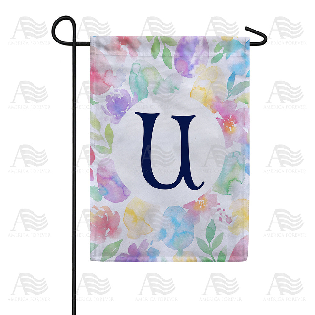 America Forever Watercolor Floral Monogram Garden Flag