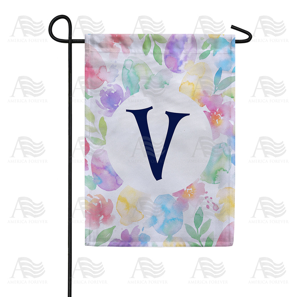 America Forever Watercolor Floral Monogram Garden Flag