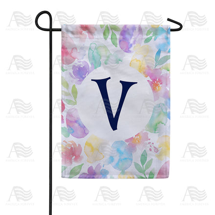 America Forever Watercolor Floral Monogram Garden Flag