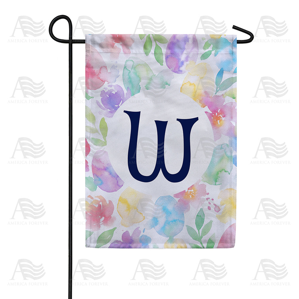 America Forever Watercolor Floral Monogram Garden Flag
