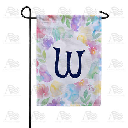 America Forever Watercolor Floral Monogram Garden Flag