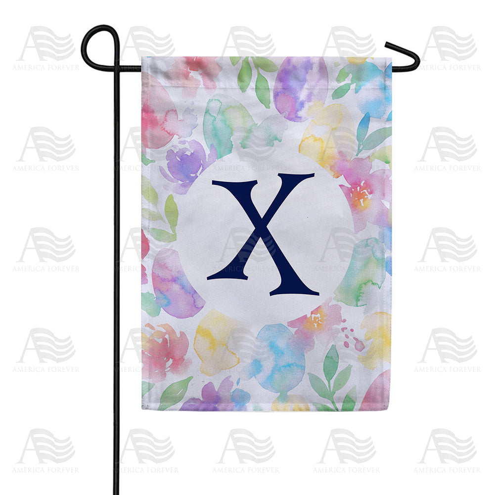 America Forever Watercolor Floral Monogram Garden Flag