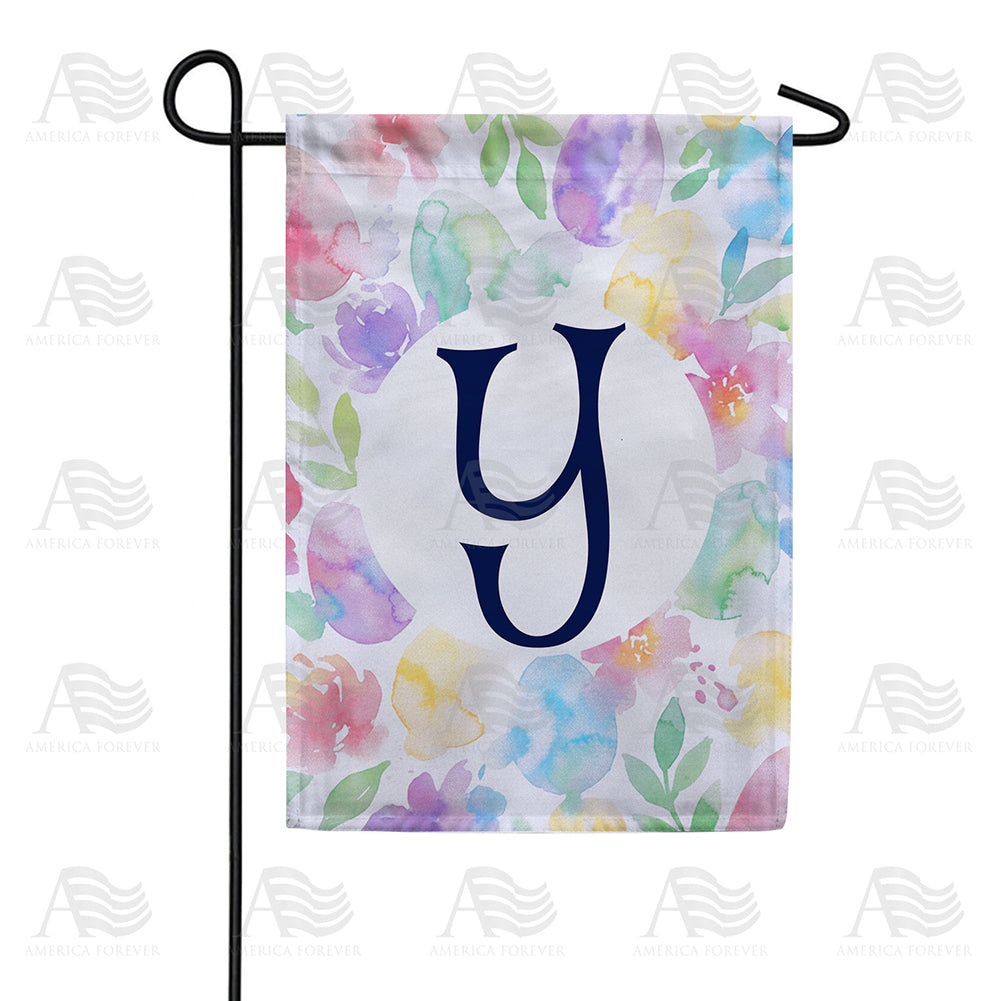 America Forever Watercolor Floral Monogram Garden Flag
