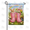 Spring Bunny in Pink Rain Boots Garden Flag