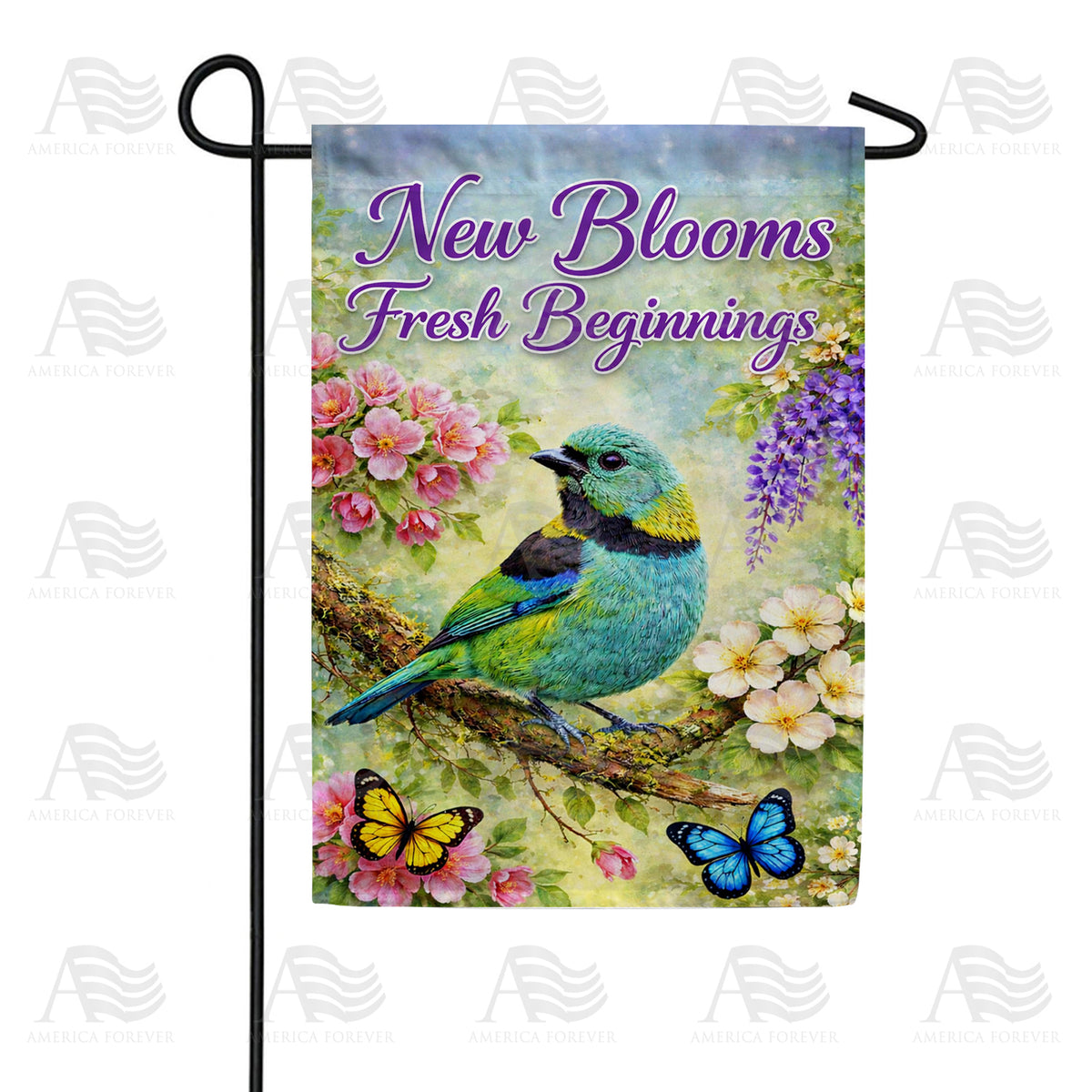 New Blooms Fresh Beginnings Spring Bird Double Sided Garden Flag - 12.5" x 18"