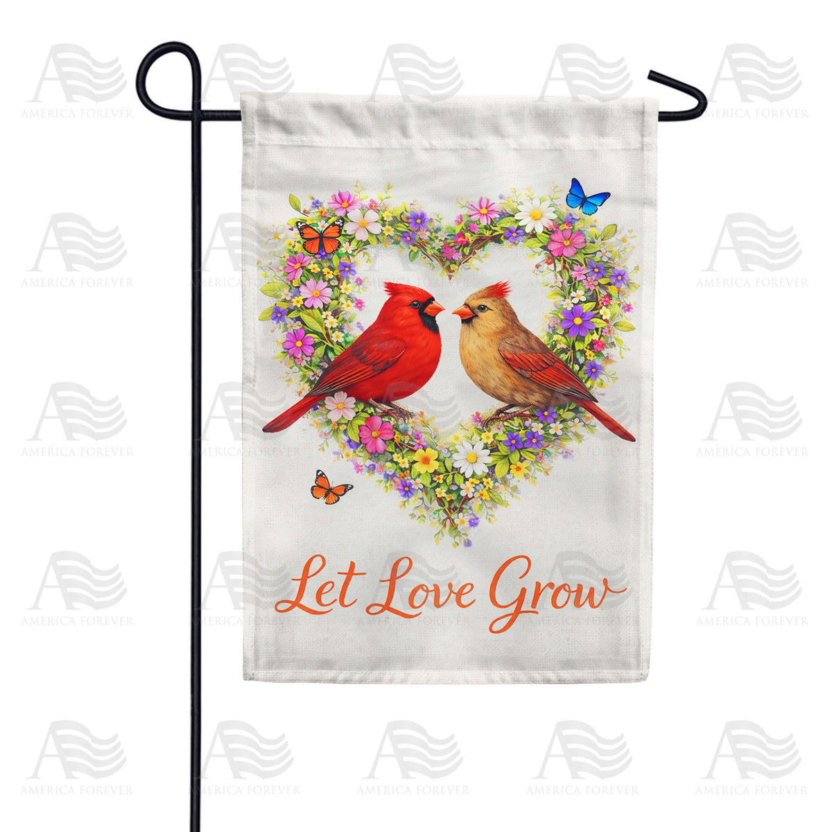 Cardinals Let Love Grow Floral Heart Garden Flag
