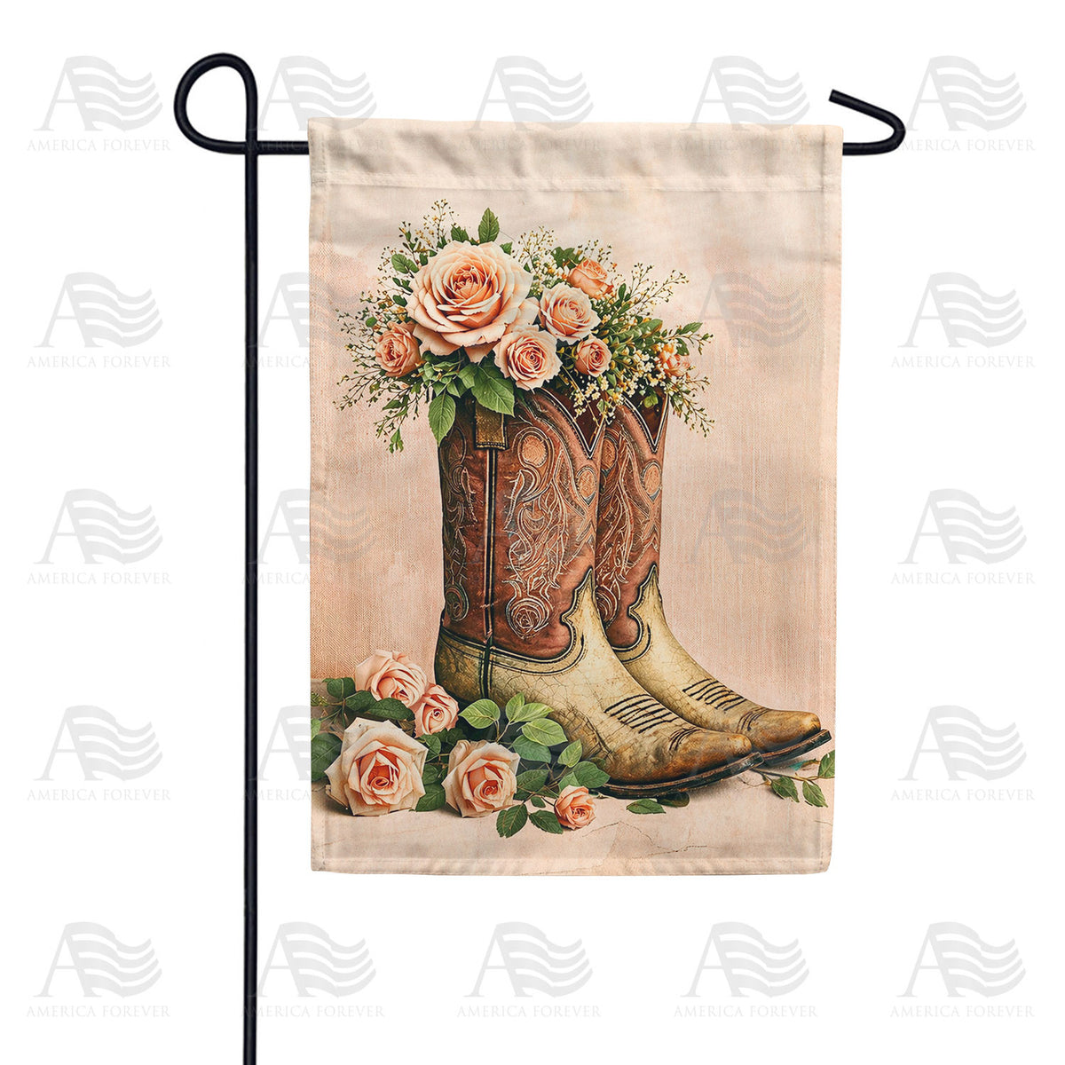 Cowboy Boots with Pink Roses Western Floral Garden Flag