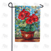 Stained Glass Red Geraniums and Butterfly Garden Flag