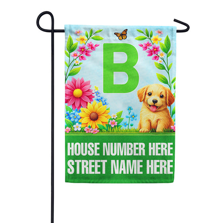 America Forever Personalized Address Sign Spring Puppy Floral Monogram Garden Flag