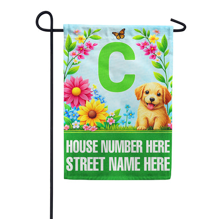 America Forever Personalized Address Sign Spring Puppy Floral Monogram Garden Flag