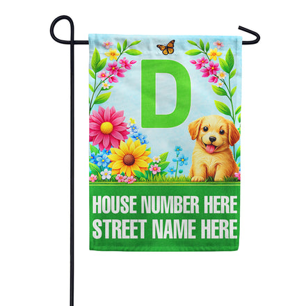 America Forever Personalized Address Sign Spring Puppy Floral Monogram Garden Flag