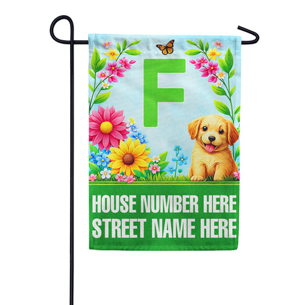 America Forever Personalized Address Sign Spring Puppy Floral Monogram Garden Flag