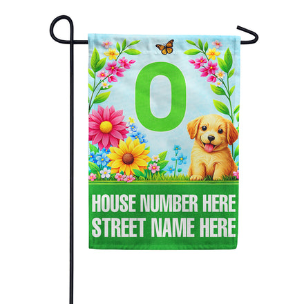 America Forever Personalized Address Sign Spring Puppy Floral Monogram Garden Flag